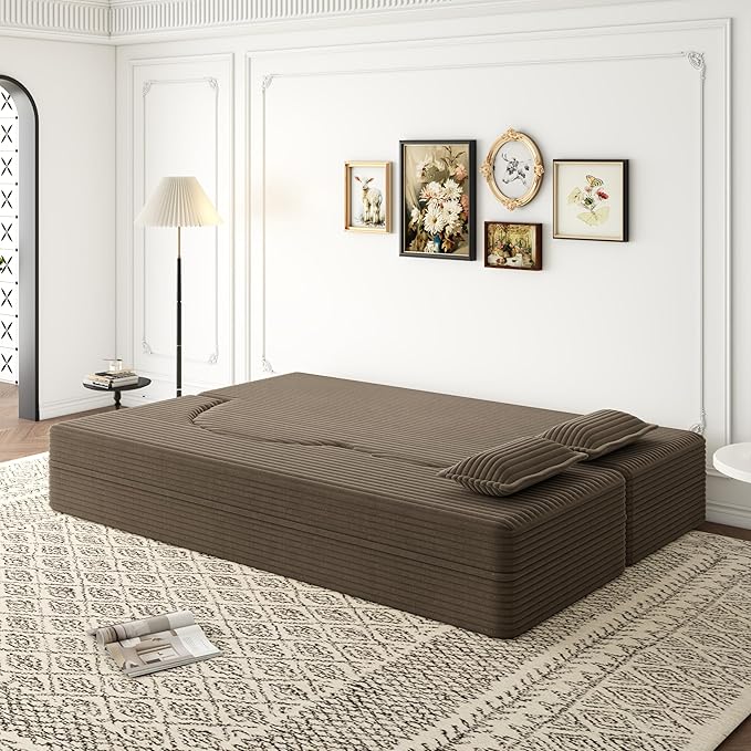 78 Folding Floor Sofa Bed Queen Full Size Folding Mattress Boneless Couch for Living Room 15 Seat Height Convertible Teddy Fabric Foam-Filled Loveseat Sleeper Sofa Bed