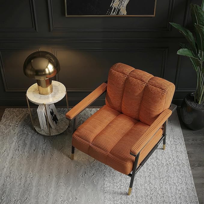 Accent Chair Mid-CenturyMetal FrameArmchairUpholstered Bedroom Chair for Living RoomOfficeReading SpacesGuest RoomBrown