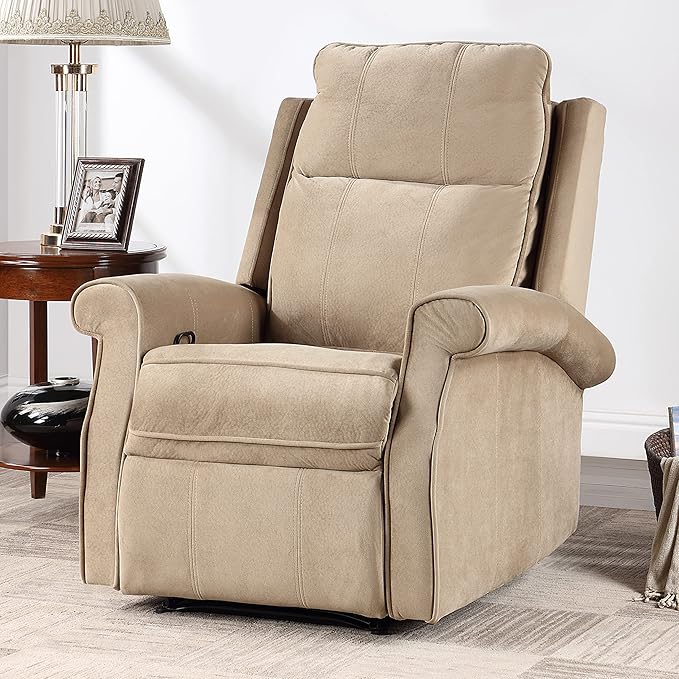 Oversize Modern Upholstered Lounge Single Sofa Manul Recliner Chair with Soft Durable Fabric and Overstuffed Armrests with Tall Neck Support for Living RoomHoney