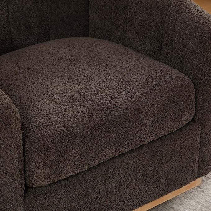 32.28 Modern Swivel Barrel Chair Chenille Upholstered 360° Rotating Accent Chair with Metal Base - Tufted Pumpkin-Shaped Armchair for Living Room Bedroom Office 300 lb Capacity (Charcoal)