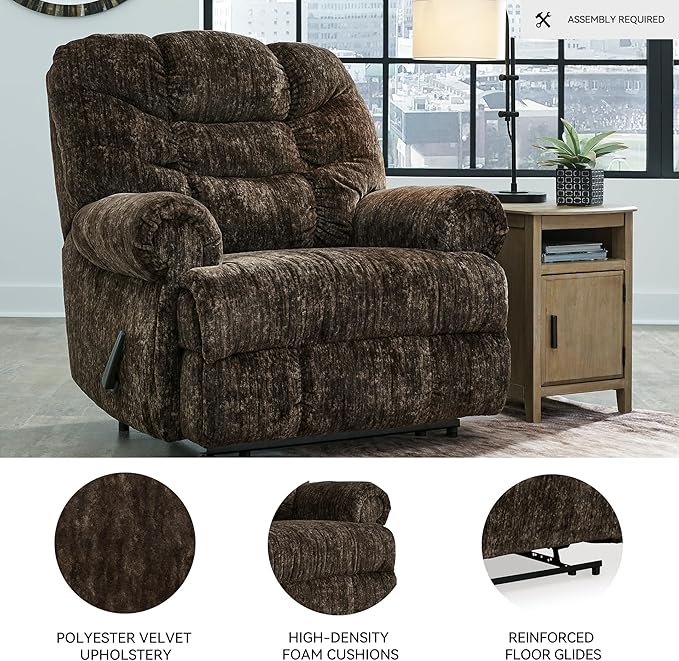 Signature Design by Ashley Movie Man Classic Tufted Velvet Manual Zero Wall Recliner Dark Brown