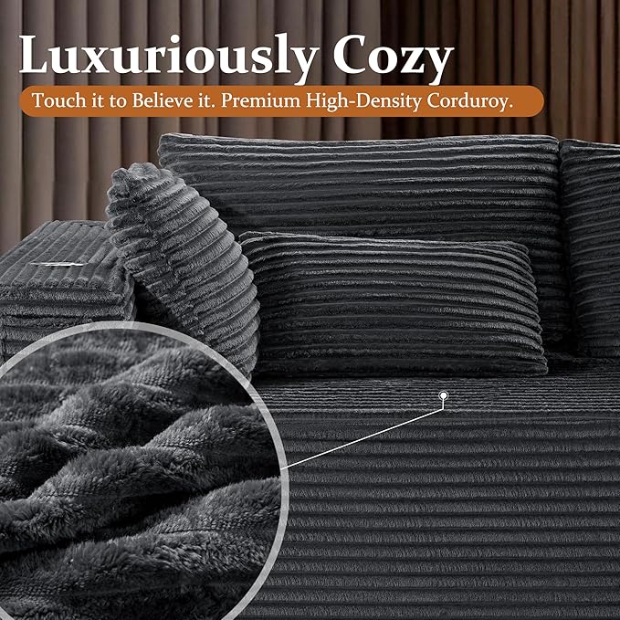 138 Cloud Sectional Couch Comfort U Shaped Sofa for Living Room Extra Deep Seats No Assembly Minimalist Modular Couch Corduroy (Dark Grey 6 SeatsU-Shape B)