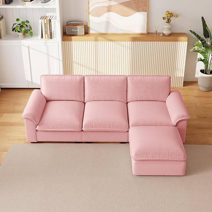 KEIKI 102 3Seat Modular Sectional Velvet Sofa Couch with Chaise Memory Foam for Feminine Retreat Bedroom Studio Style Conscious Glam Seekers Luxurious Elegant Sophisticated Quality Design Pink
