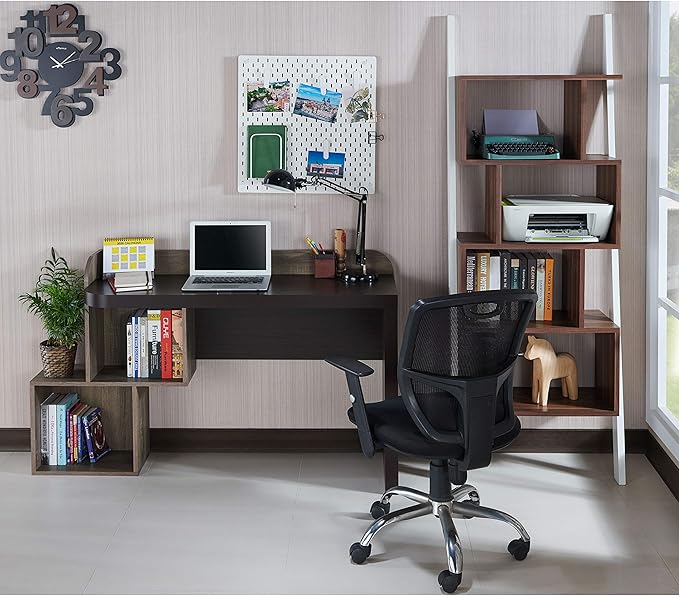 HOMES: Inside + Out Pickaway Modern Wood 49 in. Storage Writing Desk with 2-Shelf for Home Office Walnut and Chestnut Brown