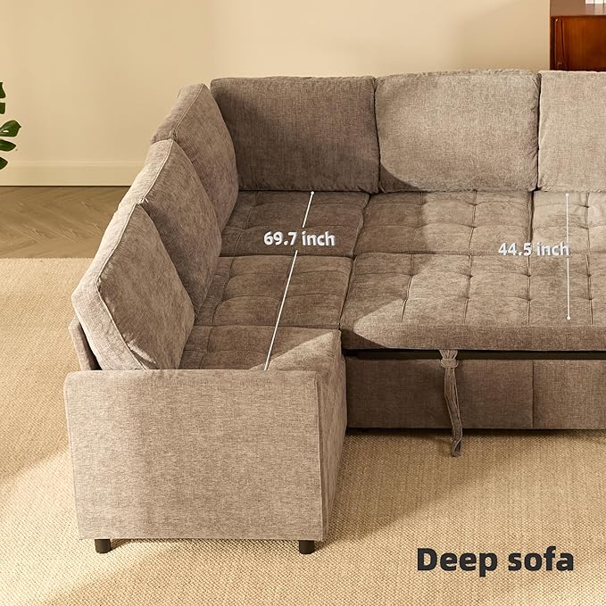 107 Modular Sectional Sleeper Sofa Set of Modular Pieces with Pull Out Bed U Shaped Sectional Couch with Storage Extra Wide&ampDeep Seat Couches for Living Room Removable Sofa Cover Chenille-Sl