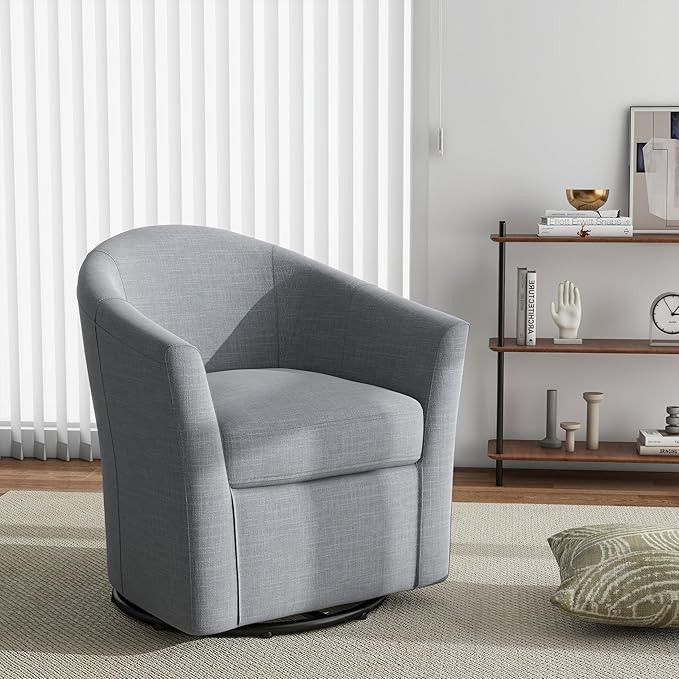 Swivel Accent Chair Armchair Modern Round Single Sofa Seating Comfy Reading Barrel Chairs for Living Room Bedroom (Light Grey Set of 1)