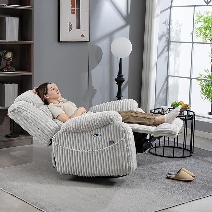ERYE 41.8 Oversized Swivel Glider Rocker Chair Power Reclining Chair W/Vibration HeatUSB-C PortsModern Corduroy Upholstered Power Recliner Nursery Armchair Living Room