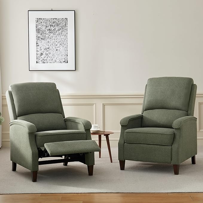 VKNOW Recliner Chair Fabric Recliner with Soft Armrest Home Theater Seating with Adjustable Push Back and Lumbar Support Single Sofa for Adults Lounge Chair for Living Room Bedroom（Green）