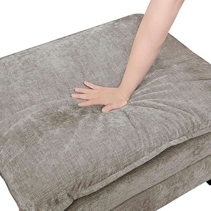 Lexicon Chenille Upholstered Rectangle Ottoman Foot Stool Black Faux Wood Feet Durable Frame Large Padded Modular Sectional Couch Add Ons for Living Room Bedroom Assembly Required Dark Pewter