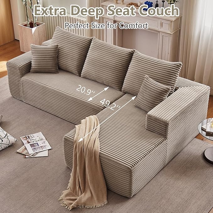 107 Cloud Sectional Couch with L-Shape Chaise Modern Modular Comfy Sofa Chaise Longue Upholstered Corduroy Couches Sleeper with Deep Seat for Living Room Bedroom No Assembly Required Camel