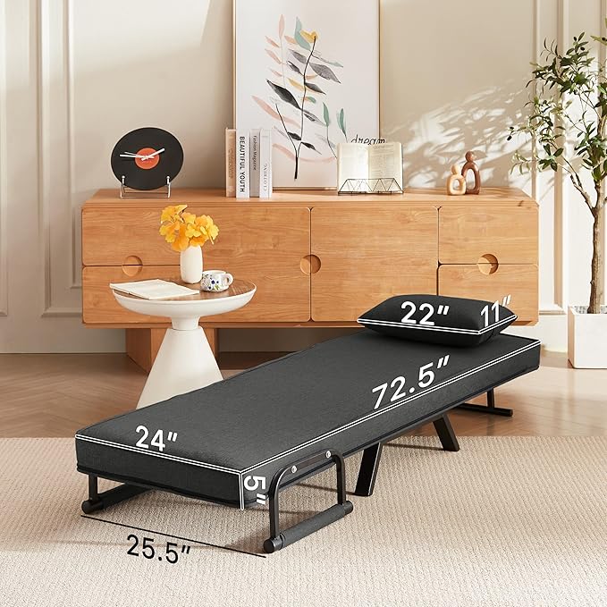 Foldable Chair Bed Comfortable Convertible Sofa Bed 5 in 1 Foldable Bed with 5 Adjustable backrests and Pillows Suitable for Comfortable Cushion Chair in The Office. (Black+Linen+1Seat)