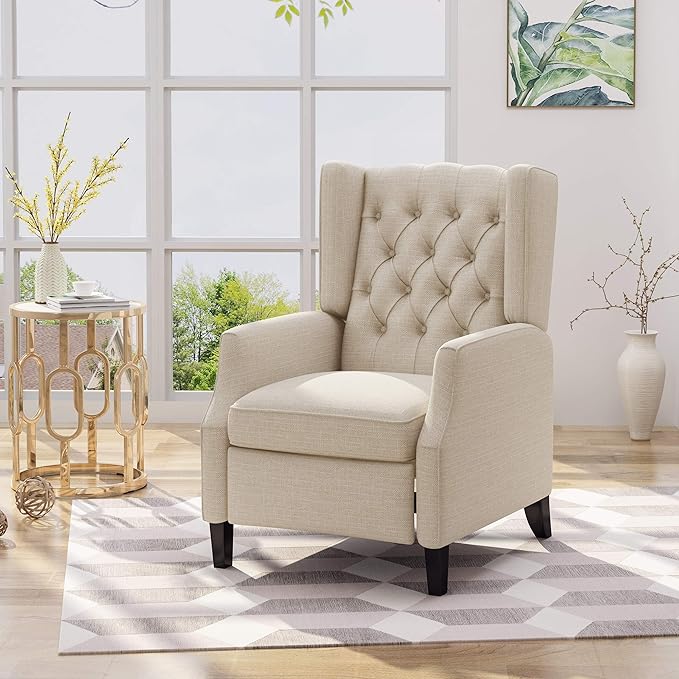 Christopher Knight Home Diana Wingback Recliner Light Beige Tweed + Dark Brown