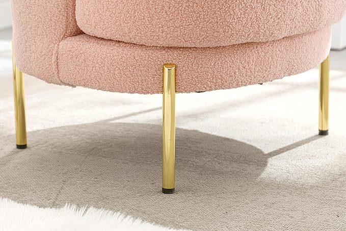28.4 W Accent Chair Upholstered Curved Backrest Reading Chair Single Sofa Leisure Club Chair with Golden Adjustable Legs for Living Room Bedroom Dorm Room (Pink Boucle)
