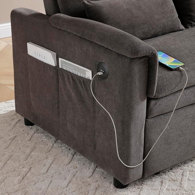 Livavege 55 Convertible Sofa Bed Velvet Pull Out Sleeper Sofa Couch Bed 3-in-1 Futon Loveseat with Adjustable Backrest USB Ports &amp 2 Side Pockets for Small Space Living Room Apartment Bedroo