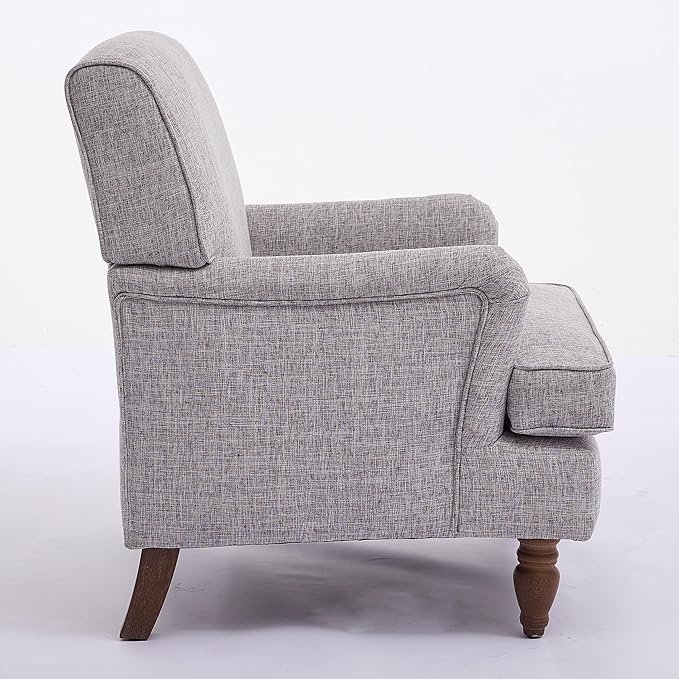 Vintage Upholstered Linen Fabric Armchair with Solid Wood Legs Accent Chair Single Sofa Chair for Living Room Office Apartment Hotel Lobby (Coffee-7.22)