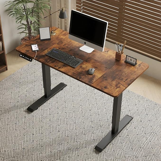 Anwick 2026 New 55 Electric Standing Desk Office Table &amp Sit Stand Up with Adjustable Height Rising Desks for Home Office USB LED 4 Programmable Memory Buttons (Brown Leopard)