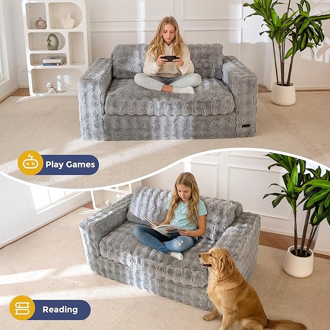 MAXYOYO Loveseat Sofa for Living Room Small Sofa Couch Tufted Boneless Couch Comfy Bean Bag Chair for Small Space Bedroom Apartment No Assembly Needed Grey