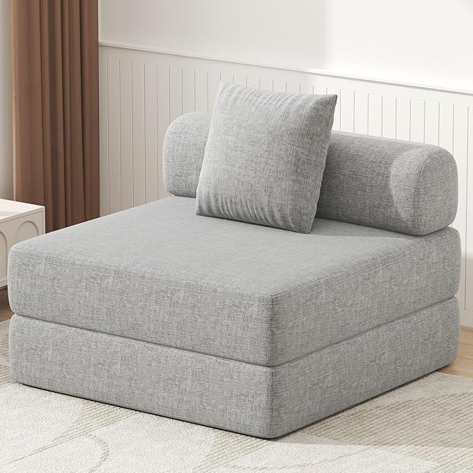 DURASPACE Folding Sleeper Sofa Bed Convertible Foam Floor Mattress Couch Single Boneless Fold Out Lounger Chair Bed for Living Room Bedroom (Chenille Gray)