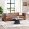80.25 PU Leather Upholstered Couch Modern 3 Seater Sofa with Tufted Back and Square Arms Nailhead Sofa for Living Room Office Apartment Small Space Light Brown