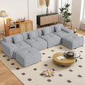 158 U Shaped Convertible Modular Couch Cloud Couch Sectional with Ottoman 6-Seater Chenille Boneless Couches for Living Room Apartment No Assembly Light Grey 1PCS