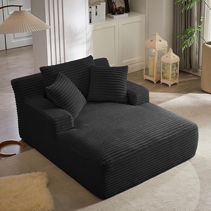 KEIKI 67 Oversized Chaise Lounge Chair Indoor Corduroy Cloud Sofa Couch with Deep Seat &amp Pillows Modern Sleeper Sofa Bed for Dorm Room Student Apartment Lounge No Assembly Required