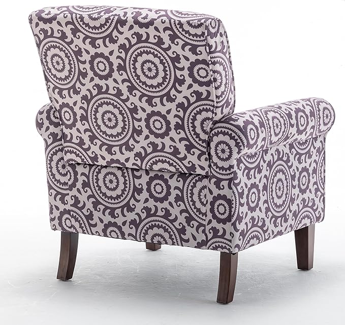 Classic Accent Armchair with Birch Wood Frame and Comfortable Rolled Armrests Arm Chairs for Living Room Bedroom and Office Decor 02 Printed Fabric