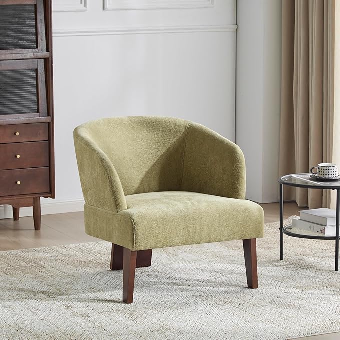 Christopher Knight Home Ashby Mid-Century Modern Fabric Accent Chair Living Room Solid Wood Lounge Sofa Chair Bedroom Soft Cushion Comfy Reading Chair Home Office Sofa Barrel Armchair Olive Green