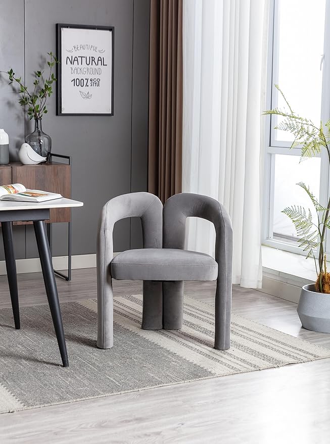 Set of 2 Contemporary Velvet Fabric Upholstered Accent/Dining Chairs Barrel Side Chairs for Kitchen and Living Room (Gray Velvet)