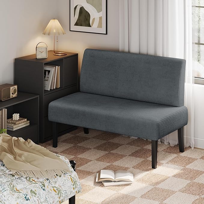 Yaheetech Small Mini Sofa Couch Armless Loveseat Futon for Bedroom Corduroy Fabric &amp Easy Assembly for Small Spaces Living RoomDormOfficeApartment Dark Grey