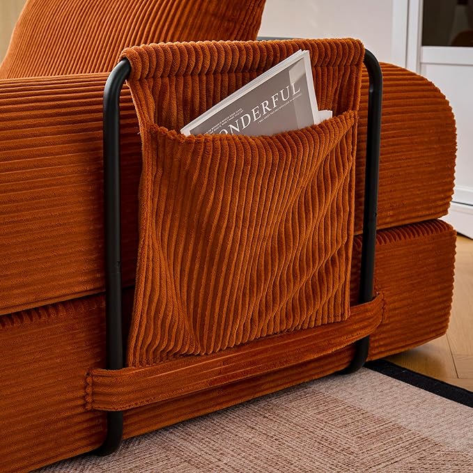Convertible Floor Sofa Bed Modern King Sleeper Folding Mattress Couch with Pillows Corduroy Boneless Sectional Sofa Couch for Living Room Game Room Orange