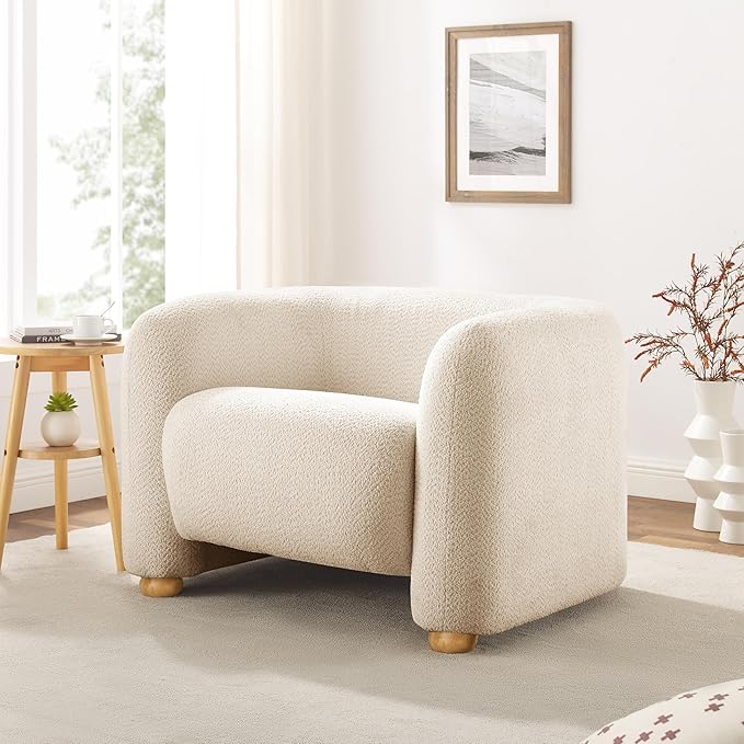 40.25 W Modern Living Room Accent Chairs Oversized Barrel Chairs with Deep Seat Comfy Boucle Armchair Sherpa Reading Chair for Bedroom Apartment Guest Room Beige