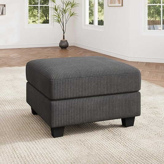 HONBAY Modern Corduroy Ottoman Module Sofa 28.4 Inch Square Ottoman Bench with Storage Grey