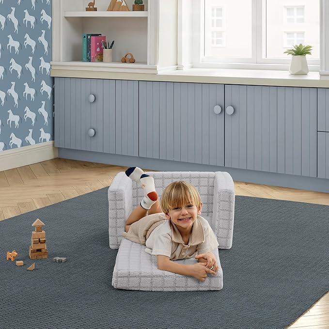 Delta Children Checkered Cozee Flip-Out Chair Grey