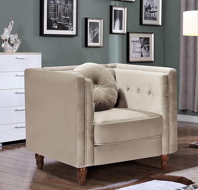 Lexie Velvet Upholstered Mid Century Modern Style Cozy Reading Side Club Arm Sitting Accent Chairs for The Bedroom Living Nursery Kids Room and Home Office Ivory