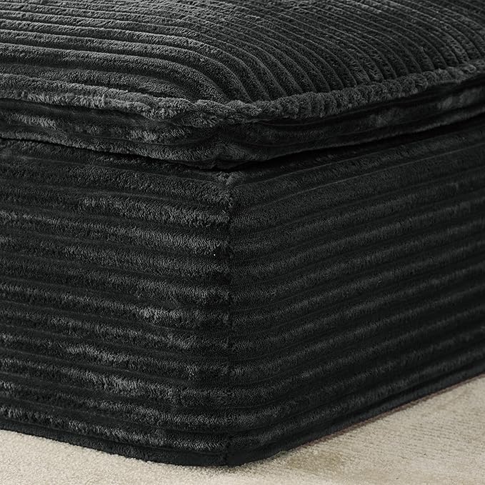 Oversized Armchair with Ottoman Corduroy Reading Chair for Bedroom &amp Living Room Modern Floor Sofa Chair Comfy Lazy Lounge Chair No Assembly Required Black