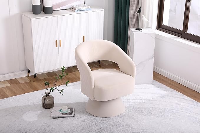 Swivel Accent Chair Armchair Round Barrel Chair in Fabric for Living Room Bedroom Beige