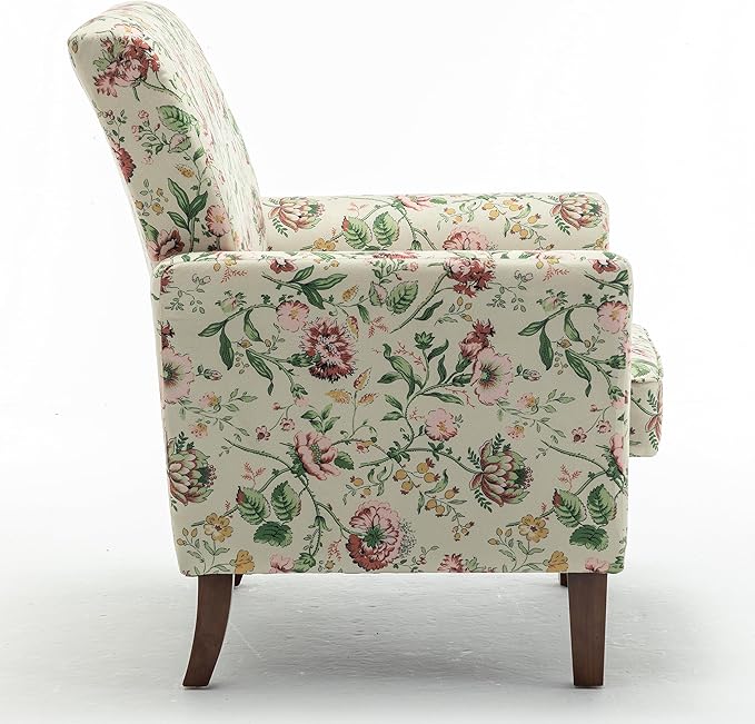 Contemporary Accent Arm Chair with Birch Wood Frame and Velvet Upholstery Armchair for Office and Living Room Decor Removable Cushions 04 Printed Fabric