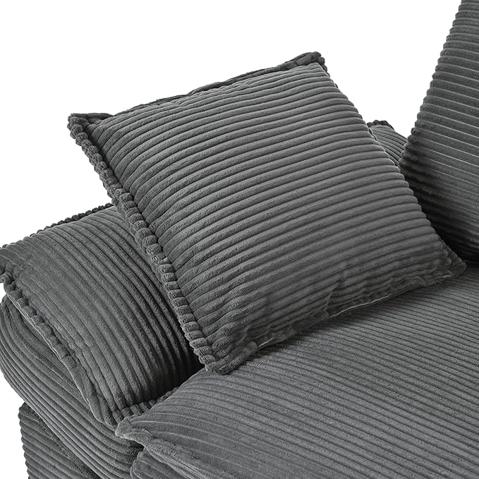 Merax 85.4 Modern Curved Corduroy Fabric Sofa Back Upholstered Couch with 2 Decorative Throw Pillows for Living Room Bedroom Apartment Gray
