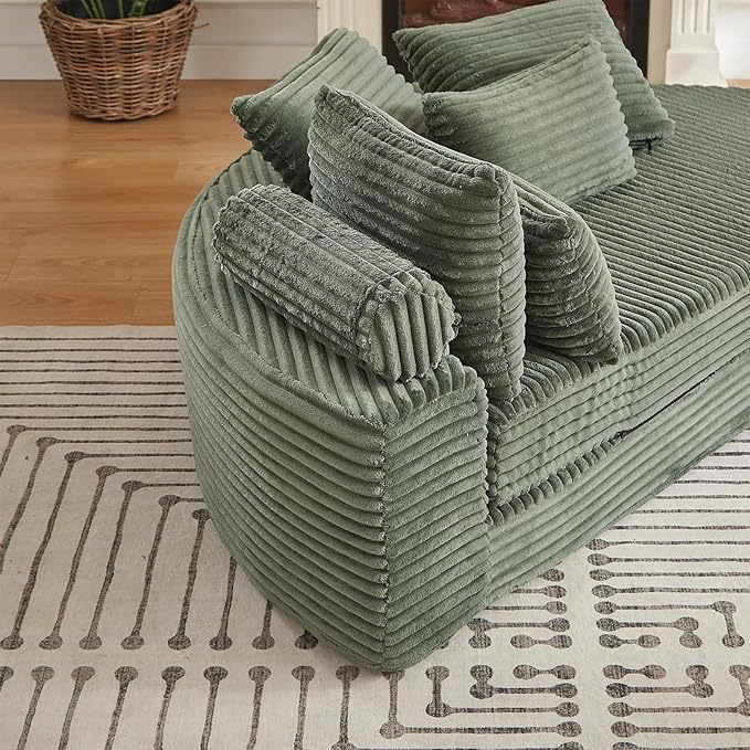Curved Convertible Futon Sleeper Sofa Bed 78.5 Boneless Couch with Pull-Out Bed Corduroy Semi-Circular Foldable Floor Mattress for Living Room No Assembly Required Right Curved Green
