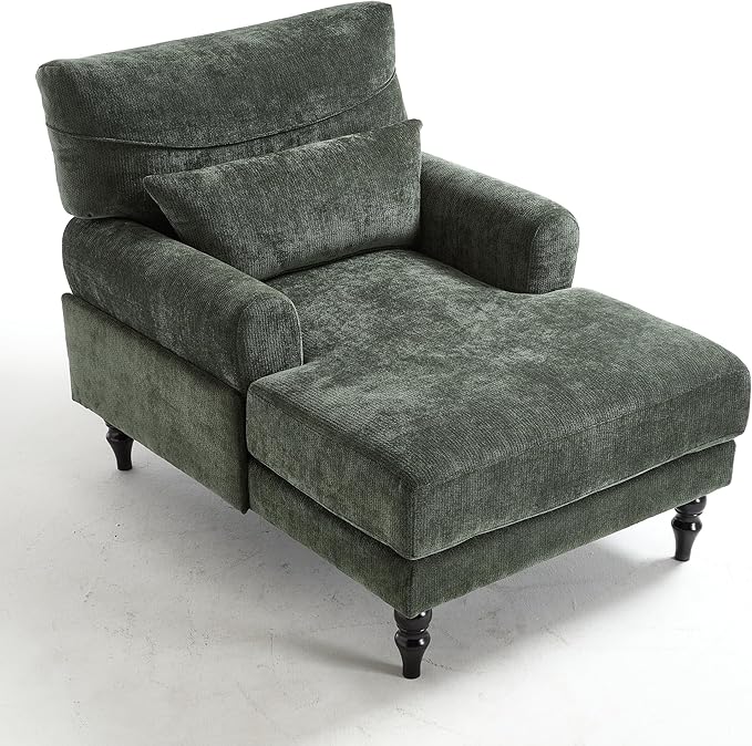 KEIKI Chaise Lounge Chair Indoor Modern Leisure Sleeper Sofa Chair w/Double Deep Cushion Accent Upholstered Reading Side Armchair Recliner Arm Chairs for Living Room &amp Bedroom Easy Assembly G