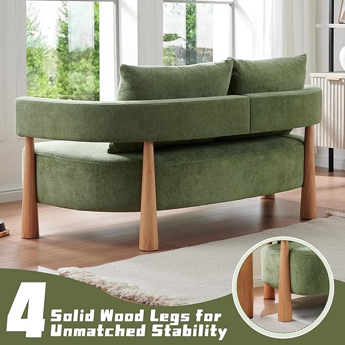 67 L Loveseat Sofa Mid Century Modern Sofa Couch with 2 Pillows Comfy Chenille Couches Upholstered Small Sofa for Living Room Bedroom Apartment &amp Office Easy Assembly Green