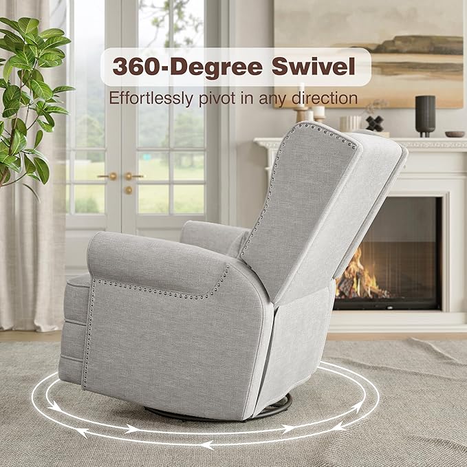 Swivel Recliner Chair with Extra Large Footrest Comfy Upholstered Glider Rocking Chair for Living Room Bedroom and Ofice Grey