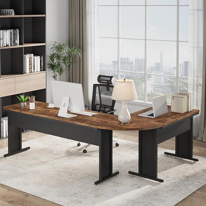 Tribesigns 83-Inch Large L Shaped Desk Reversible Executive Office Desk Modern Corner Computer Table Business Workstation for Home Office (Brown)