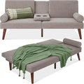 Best Choice Products Mid-Century Modern Upholstered Futon Convertible Folding Sofa Bed Small Couch w/Rounded Armrests 2 Cupholders - Gray