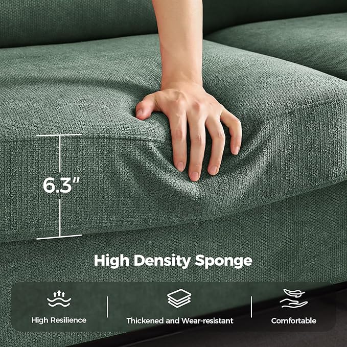 91 Inch Lawson Sofa with Extra Deep Seats Oversize Mid-Century 3-Seat Sofa Couch for Living Room Apartment Lounge Green