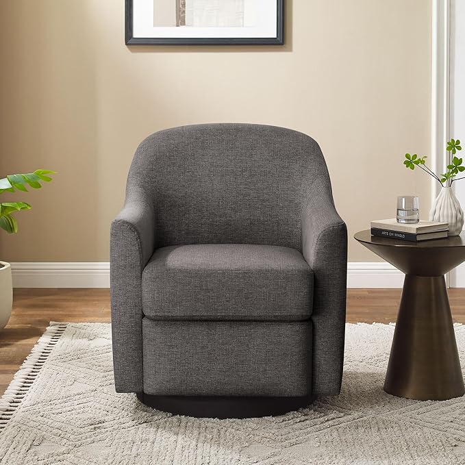 VANOMi Swivel Accent Chair Swivel Barrel Chair Modern Upholstered Round Armchair Comfy Club Reading Chairs for Adults Reading Accent Chairs for Living Room Bedroom Office (Dark Grey)