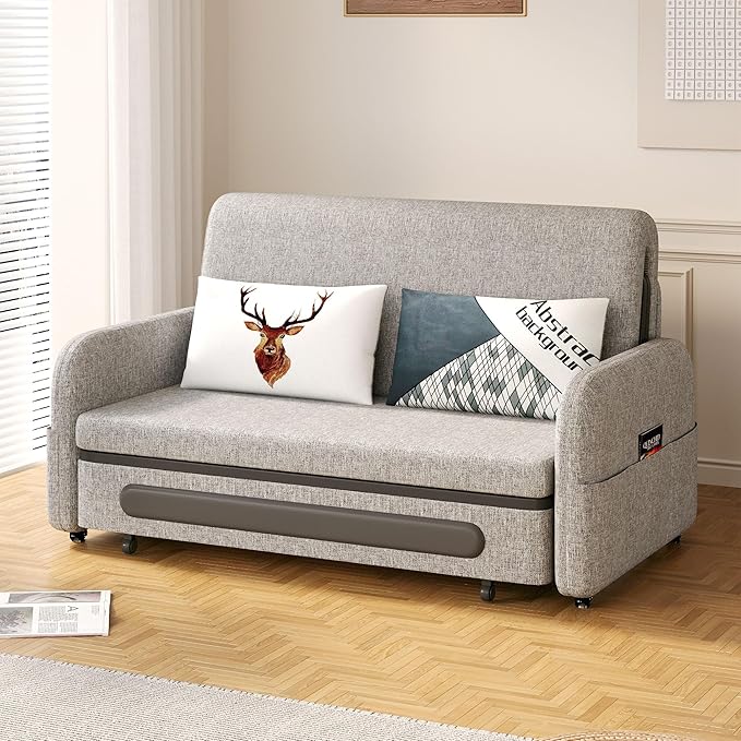 Pull-Out Sofa Bed - Versatile Futon Sleeper Couch for Living Room and Small Spaces(34.25 D x 59.84 W x 37.4 H)- Gray/White RV Lounge (61.61 Gray)