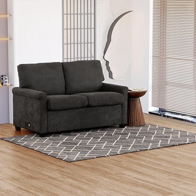 Primo Convertible Twin Sleeper Sofa with USB Ports &amp Memory Foam Mattress – Stylish and Functional 54 in. Sofa Bed Compact Design Furniture Perfect for Small Spaces