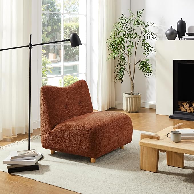 Art Leon Modern Accent Chair - Fabric Modular Single Sofa Chair Armless Chair with Wooden Legs for Bedroom Living Room Brown