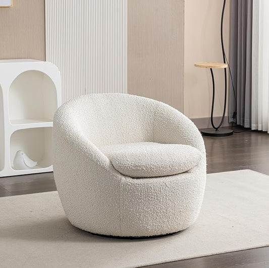 360°Swive Decorative ChairModern Comfortable Barrel Chair Reading Chairs for Living RoomBedroomDressing RoomCream White Teddy
